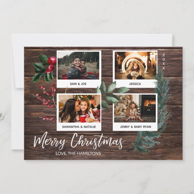 Invitación Rustic Merry Christmas - Instantánea 4 multifoto (Anverso)