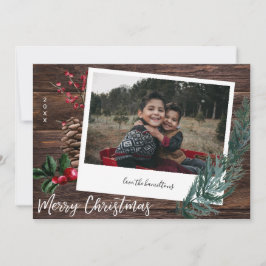 Invitación Rustic Merry Christmas - Wood & Instant Photo Invi