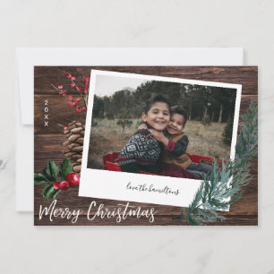 Invitación Rustic Merry Christmas - Wood & Instant Photo Invi