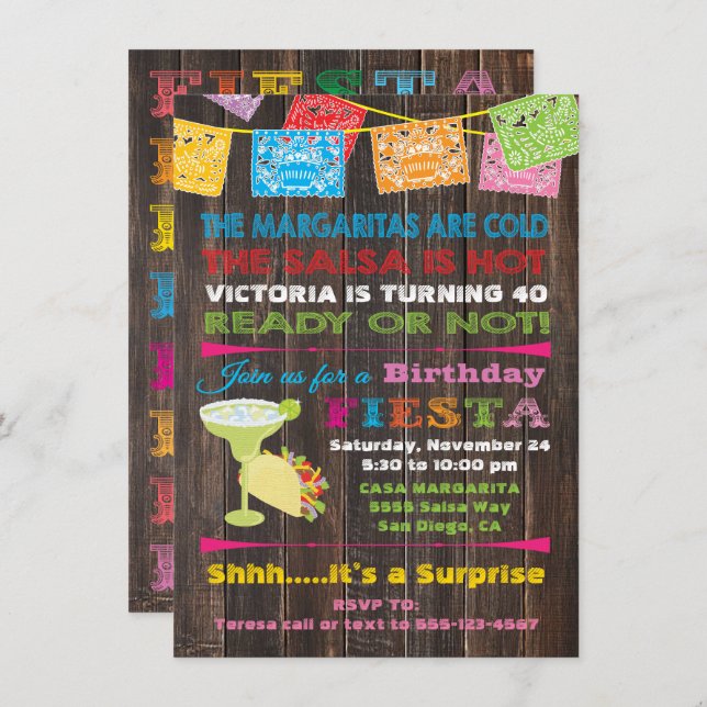 Invitación Rustic Mexican Fiesta Birthday Party Invitation (Anverso / Reverso)