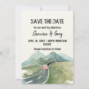 Invitación Rustic Minimalista Mountain Road Van Save the Date
