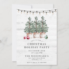 Invitación Rustic Modern Christmas Trees Wood String Lights