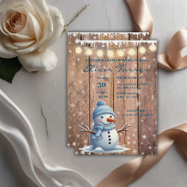 Invitación Rustic Modern Elegant Blue Snowman Baby Shower