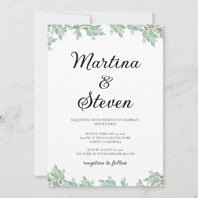 Invitación Rustic Modern Eucalyptus Greenery Wedding (Anverso)