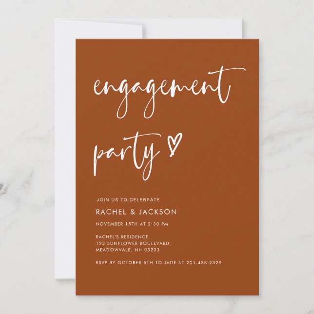 Invitación Rustic Modern Script Terracotta Engagement Party (Anverso)