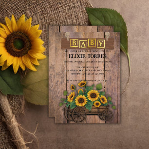 Invitación Rustic Modern Sunflower Carriage Baby Shower
