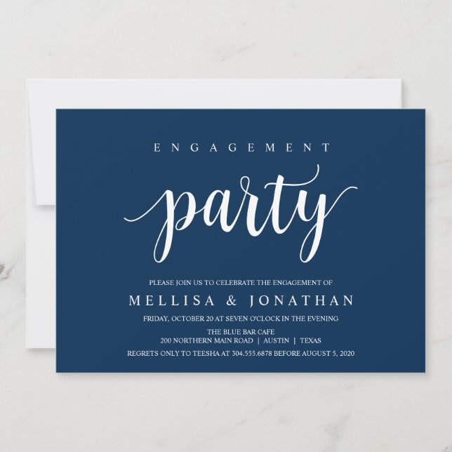 Invitación Rustic moderno, guión azul de la marina, partido d (Anverso)