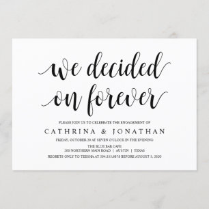 Invitación Rustic moderno, guión negro, Partido de compromiso