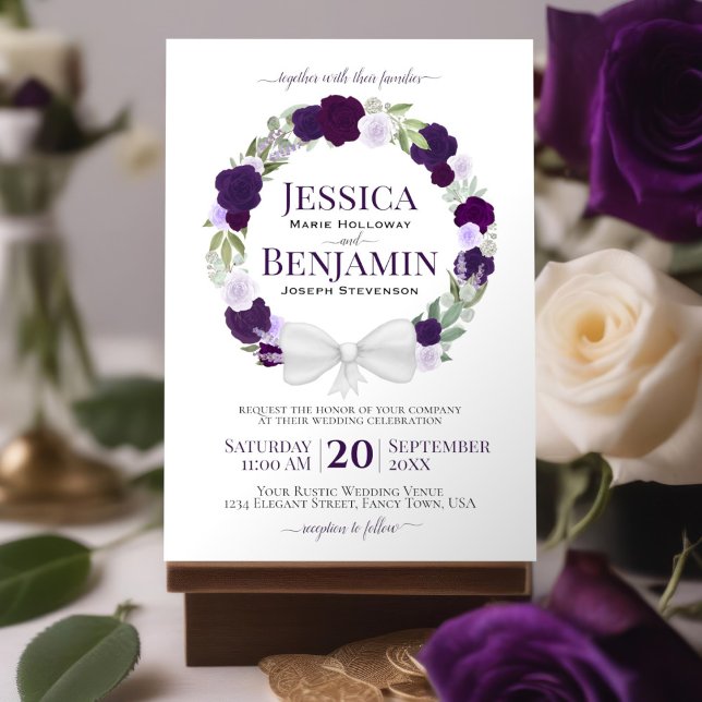 Invitación Rustic Morple Floral Wreath Elegant Boho Boda (Subido por el creador)