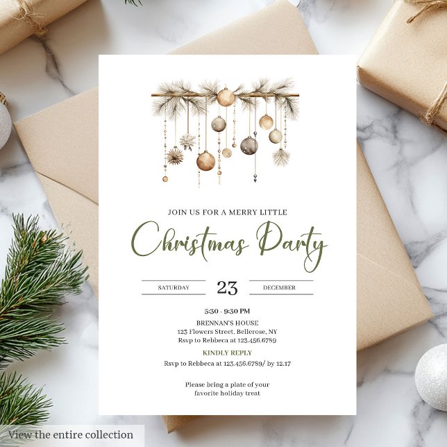 Invitación Rustic Moss Green Beige Nordic Christmas Party (Rustic Moss Green Beige Nordic Christmas Party

)