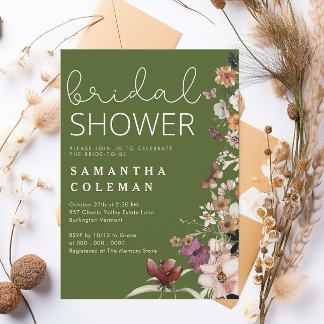 Invitación Rustic Moss Green Boho Wildfolwer Ducha de novias (Subido por el creador)