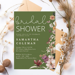 Invitación Rustic Moss Green Boho Wildfolwer Ducha de novias