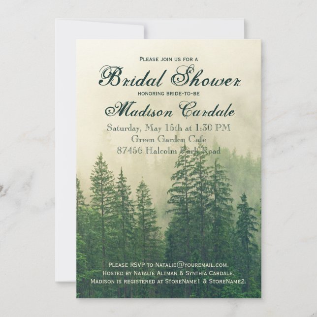 Invitación Rustic Mountain Forest Pine Trees la ducha nupcial (Anverso)