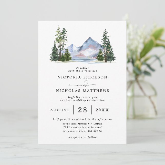 Invitación Rustic Mountain Forest Tree Budget QR Code Wedding (Anverso de pie)