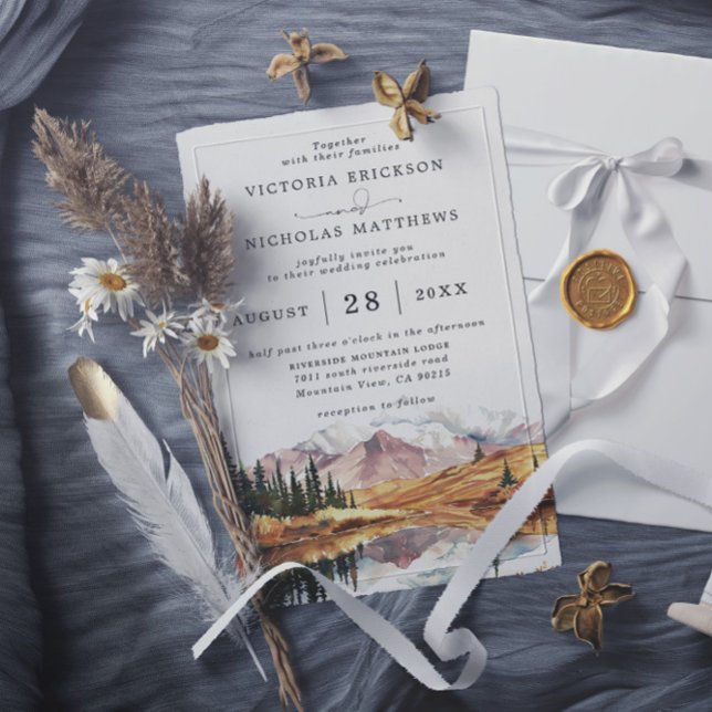 Invitación Rustic Mountain Forest Tree Budget QR Code Wedding (Subido por el creador)