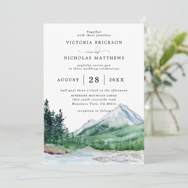 Invitación Rustic Mountain Forest Tree Budget QR Code Wedding (Anverso de pie)