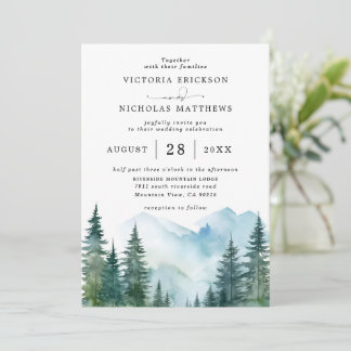 Invitación Rustic Mountain Forest Tree Budget QR Code Wedding