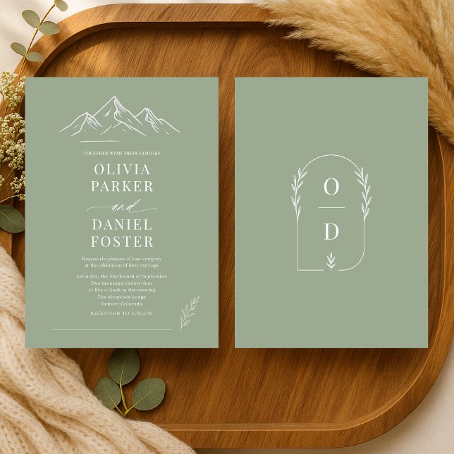 Invitación Rustic Mountains Outdoor Sage Green Wedding (Subido por el creador)