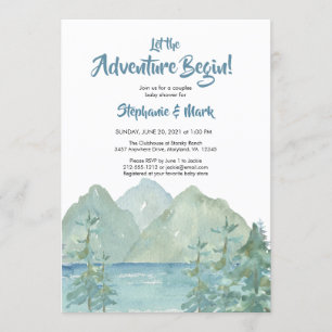 Invitación Rustic Mountains Watercolor Adventure Baby Shower