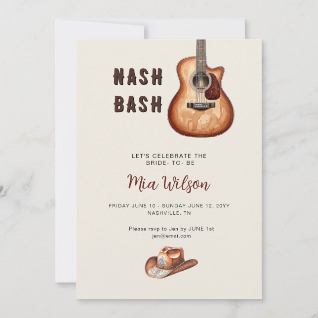 Invitación Rustic Nash Bash Bachelorette Weekend  (Anverso)