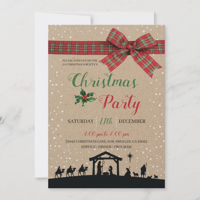 Invitación Rustic Nativity Religious Christmas Party Invitati (Anverso)