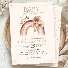 Invitación Rustic Neutral Boho Watercolor Arcoiris Baby Showe