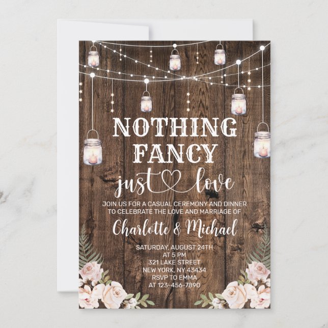 Invitación Rustic Nothing Fancy Just Love Wedding (Anverso)