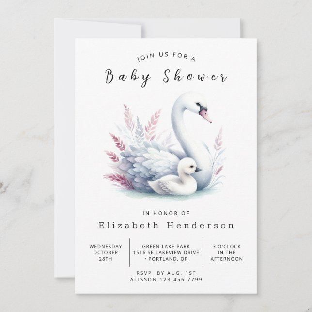 Invitación Rustic Online Swan Baby Shower (Anverso)