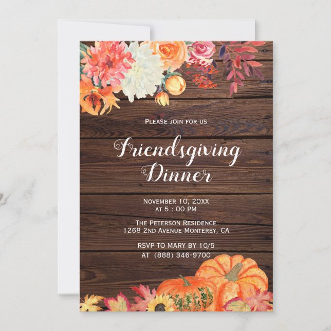Invitación Rustic Orange Pumpkin Friendsgiving Invitations (Anverso)