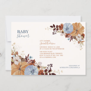 Invitación Rustic Otoño Floral Blue a Baby Shower