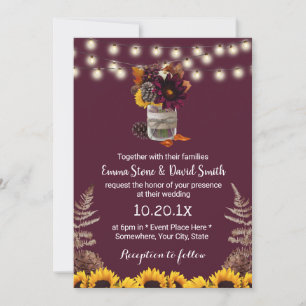 Invitación Rustic Otoño Floral Jar Burgundy Fall Wedding