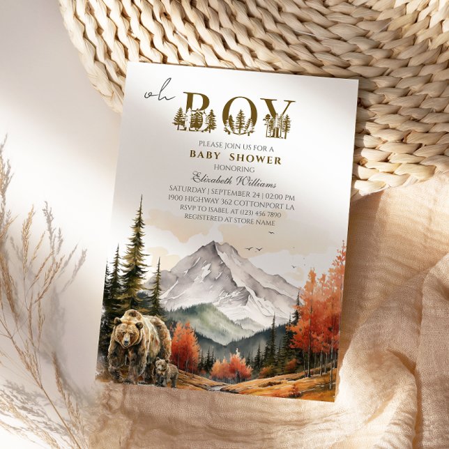Invitación Rustic Otoño Mountain Bear Adventure Baby Shower (Subido por el creador)
