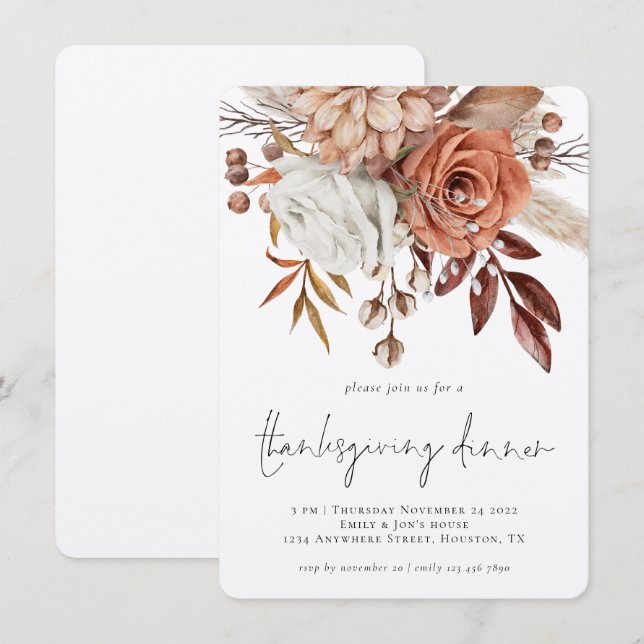 Invitación Rustic Otumn Florals Terracotta Thankding (Anverso / Reverso)