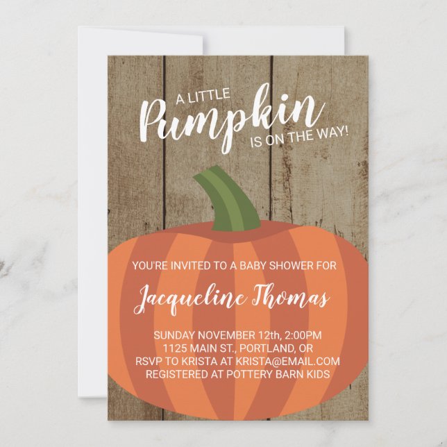 Invitación Rustic Otumt Fall Pumpkin Baby Shower (Anverso)