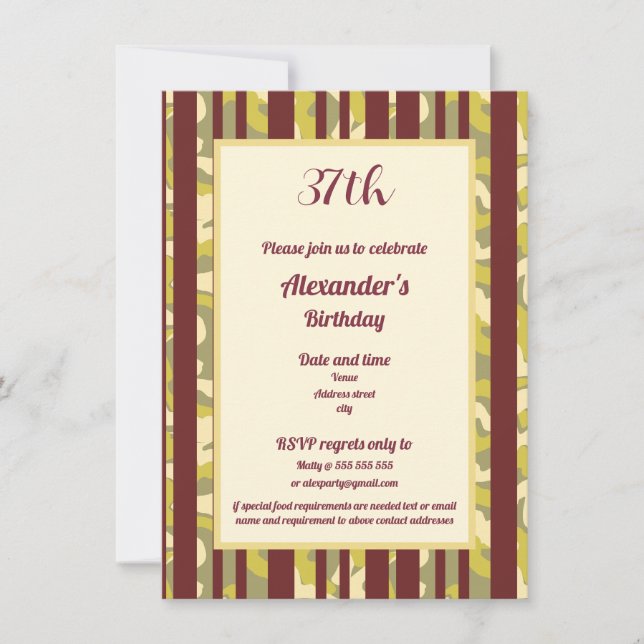 Invitación Rustic Outdoor Stripe Pattern Any Age Birthday (Anverso)