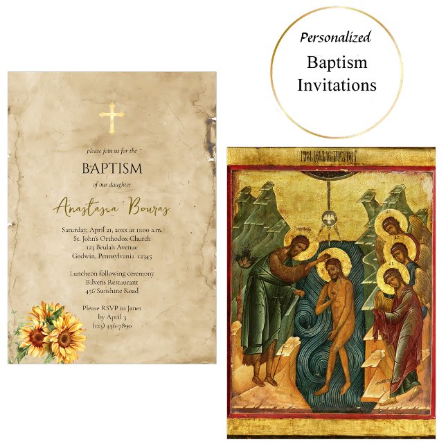 Invitación Rustic Parchment Sunflowers Orthodox Baptism       (Subido por el creador)
