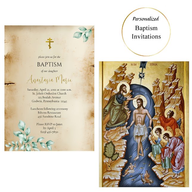 Invitación Rustic Parchment with Eucalyptus Orthodox Baptism (Subido por el creador)