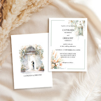 Invitación Rustic Pastel Earthy Tones Watercolor Barn Wedding