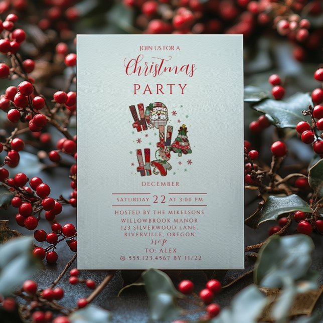 Invitación Rustic Patchwork Ho Ho Ho Christmas (Subido por el creador)