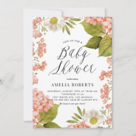 Invitación Rustic Peach Watercolor Hydrangeas Baby Shower