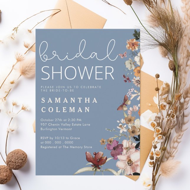 Invitación Rustic Periwinkle Boho Wildfolwer Brillante Shower (Subido por el creador)