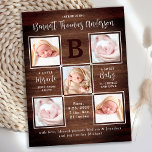 Invitación Rustic Personalized 5 Photo Recién naci<br><div class="desc">Anuncie su recién nacido a amigos y familiares con estas rústicas pizarras de pizarra, divertidas tarjetas de presentación de fotos modernas y únicas. Personalizar con 5 de sus fotos, y personaliza con estadísticas iniciales de monograma, nombre, nacimiento. cita inspiradora: "Un pequeño milagro enviado desde arriba, un bebé dulce para abrazarse...</div>
