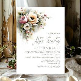 Invitación Rustic Pink and Orange Floral Wedding After Party