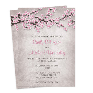 Invitación Rustic Pink Cherry Blossom Wedding Invitations