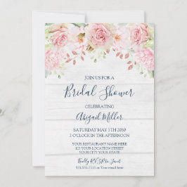 Invitación Rustic Pink Floral Spring Bridal Shower