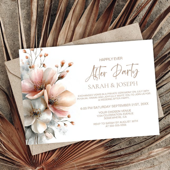 Invitación Rustic Pink Floral Wedding After Party (Subido por el creador)