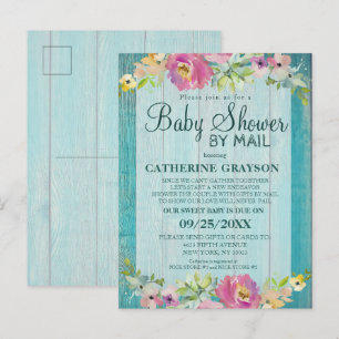 Invitación Rustic Pink Floral & Wood en Baby Showe