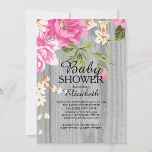 Invitación Rustic Pink Flower Wood Baby Shower