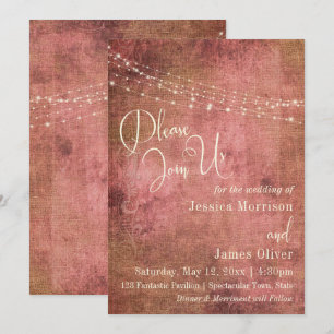 Invitación Rustic Pink y Burlap Tipografía Vintage Boda 2b