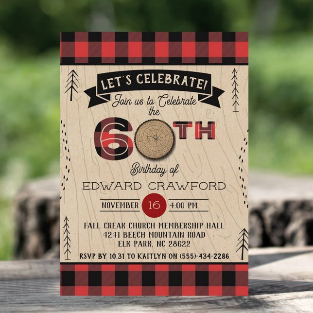 Invitación Rustic Plaid Woodsy Adult Fiesta de cumpleaños núm (Subido por el creador)